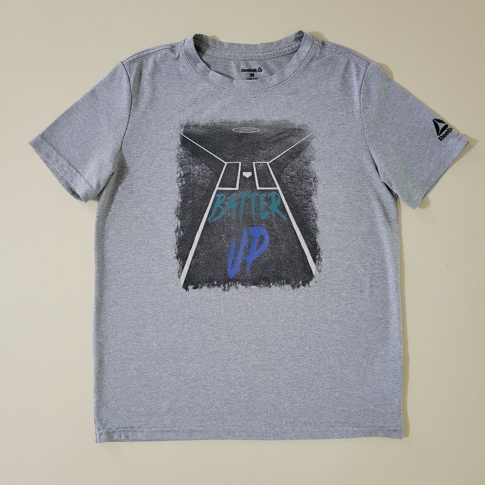 Reebok Boy's Gray Crewneck Short Sleeve Pullover Tee BATTER UP